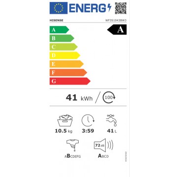 Hisense Πλυντήριο Ρούχων 10.5kg με Ατμό 1400 Στροφών WF3S1043BW3